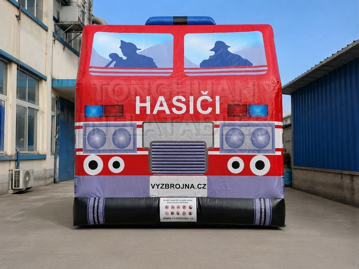 Custom Fire Truck Bounce House with Ladder Graphics and Bounce Area for Schools Festivals Brand Events and Playgrounds