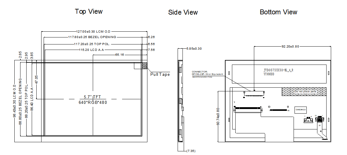 5.7 Inch TFT LCD Module For Car Display LVDS MIPI High Brightness