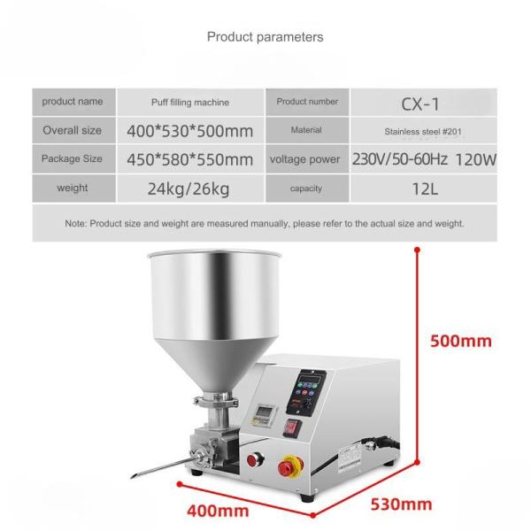Stainless Steel 201 Cream Filling Machine for Cake 12L Capacity Puff Injection Machine
