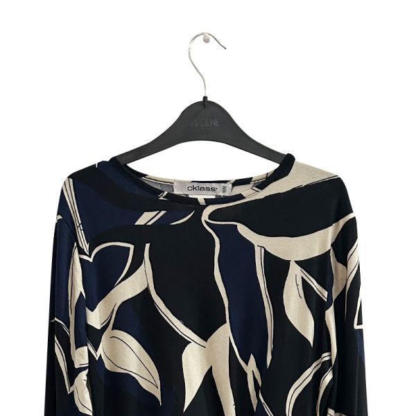 Elegant Ruched Midi Dress with Abstract Leaf Print & Side Slit