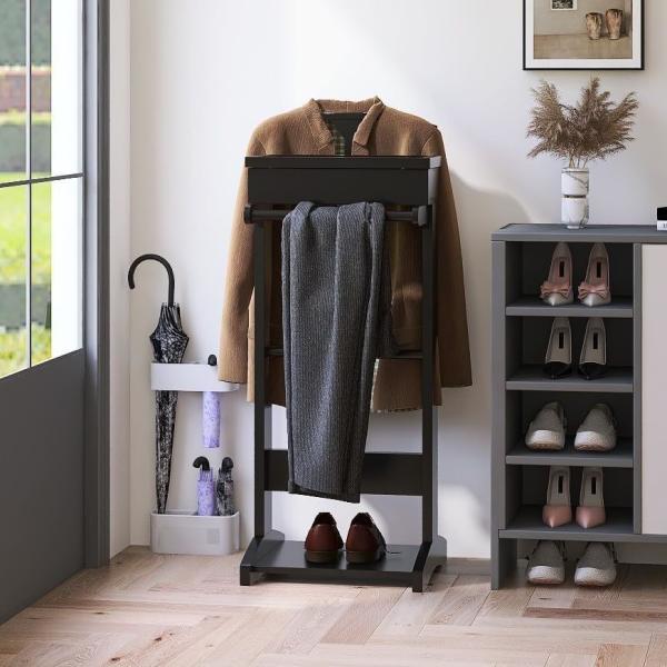 Customized Logo Wood Clothes Rack with Shelves and Valet Stand
