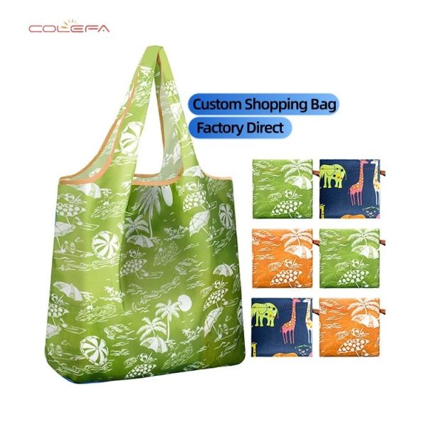 Convenient Folding Shopping Bag Handheld Grocery Bag for Supermarket Shopping Foldable Oxford Bag with Custom Advertising Logo