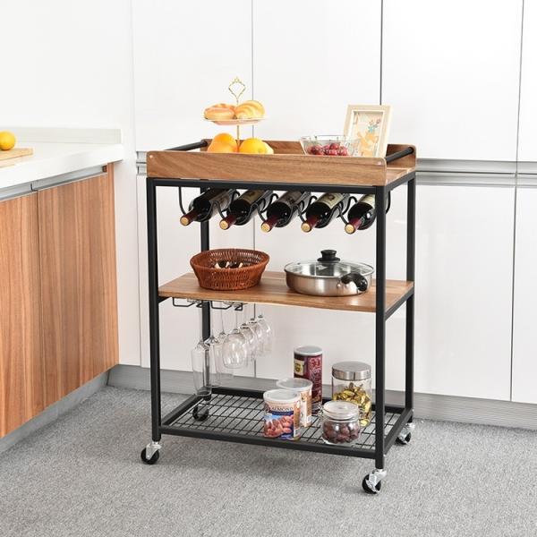 Strong Bearing 3 Tier Mobile Utility Kitchen Bar Cart Kitchen Trolley On Wheels