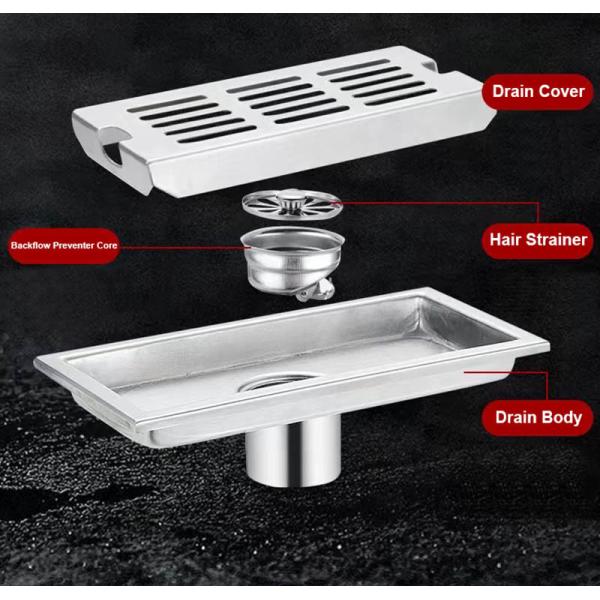 Brush Polishing Floor Drain SS 304 Linear Rectangular Shape For Bathrooms