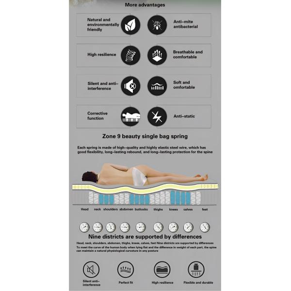 Natural Home Bedroom Massage Nine-zone Independent Spring Mattress with Modern Design