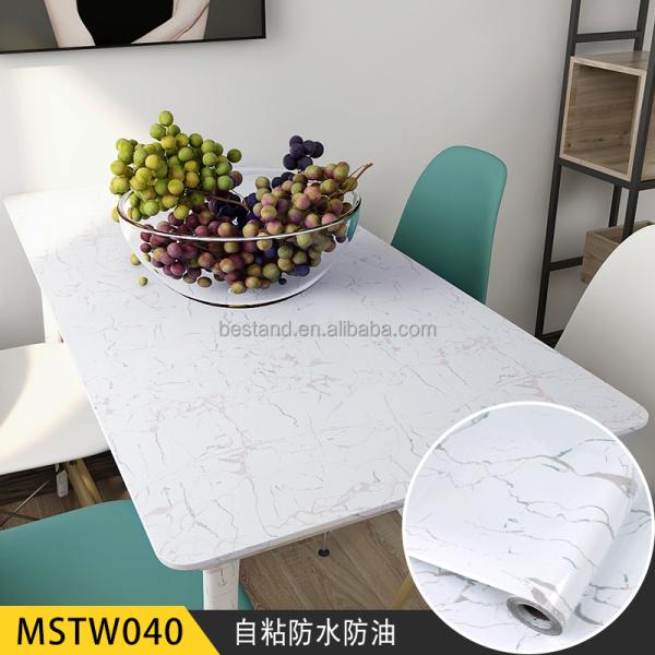 Apartment Cream Marble Effect Wallpaper Bedroom 60cm*10m Moisture Proof