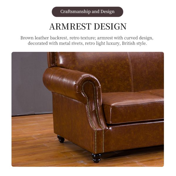 Nidea #8977 Luxury Genuine Leather Sofa Set with American Design Comfortable & Durable Sponge Filled Sofa for Home Hotel & Villa Use