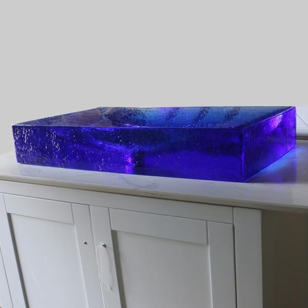 Glazed Glass Bathroom Wash Basins Sky Blue Color 40KG Weight Vessel Sinks