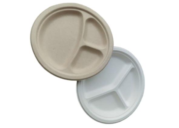 9 3 Compartment Biodegradable Sugarcane Bagasse Plates
