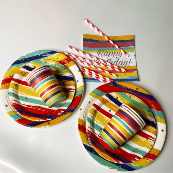 8 guests Birthday Party Tableware Decoration Set Rainbow Theme Tableware Paper Plate Supplies