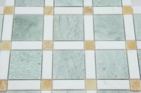 Shiny Ming Green Marble Stone Mosaic Tile With Thassos Polished Onyx Dot
