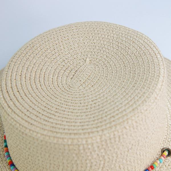 New Fashion Rice Bead Necklace Flat Top Foldable Straw Hat For Women