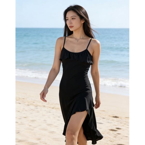 Ruffle Trim Bodycon Midi Dress - Sexy Casual Sundress (2 Colors)