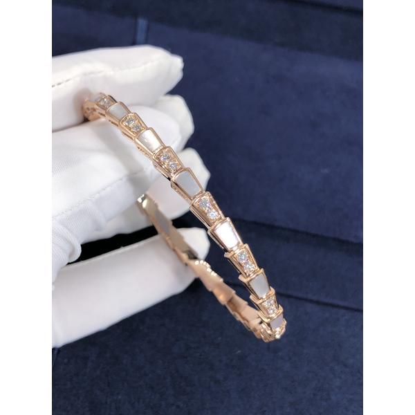 Elegant i 18k Gold Serpenti Viper Bracelet  White MOP Natural Diamonds Real Gold Real Diamonds
