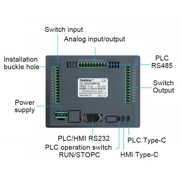 Coolmay 4.3 Inch HMI PLC All-in-One with 12DI/12DO and Ethernet Port for Industrial Automation