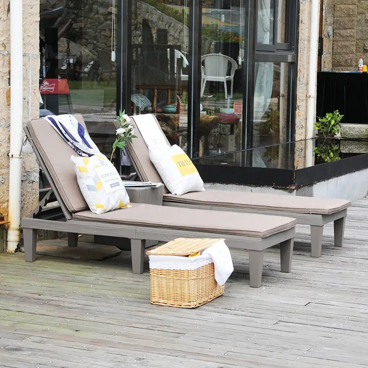 Modern Outdoor Beach Patio Hotel Sun Lounger Chair with Cushion and Stackable Design