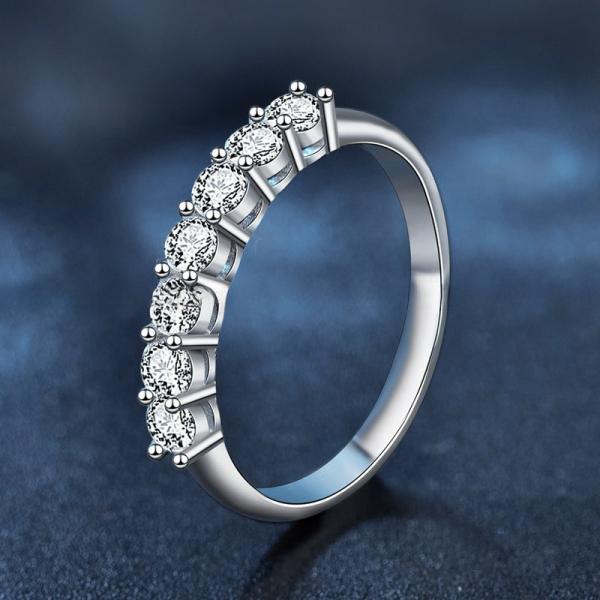 Anillo de boda de plata de ley 925 con corte redondo, anillo de promesa de eternidad con moissanita para mujer