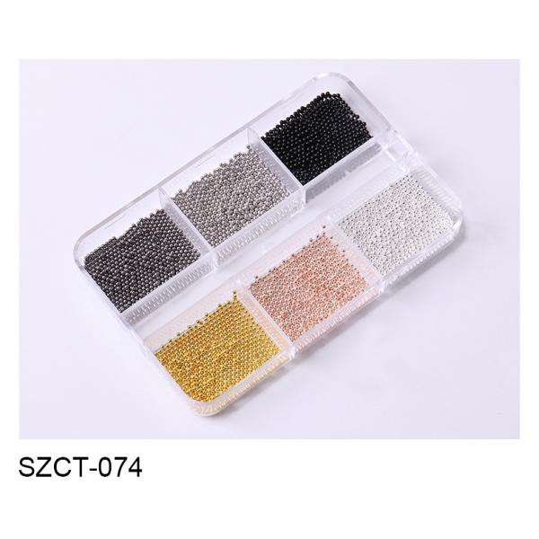 Steel Balls 3D Nail Art Decorations 6 Grid Mixed Metal Round Bead Nail Charms in Bulk