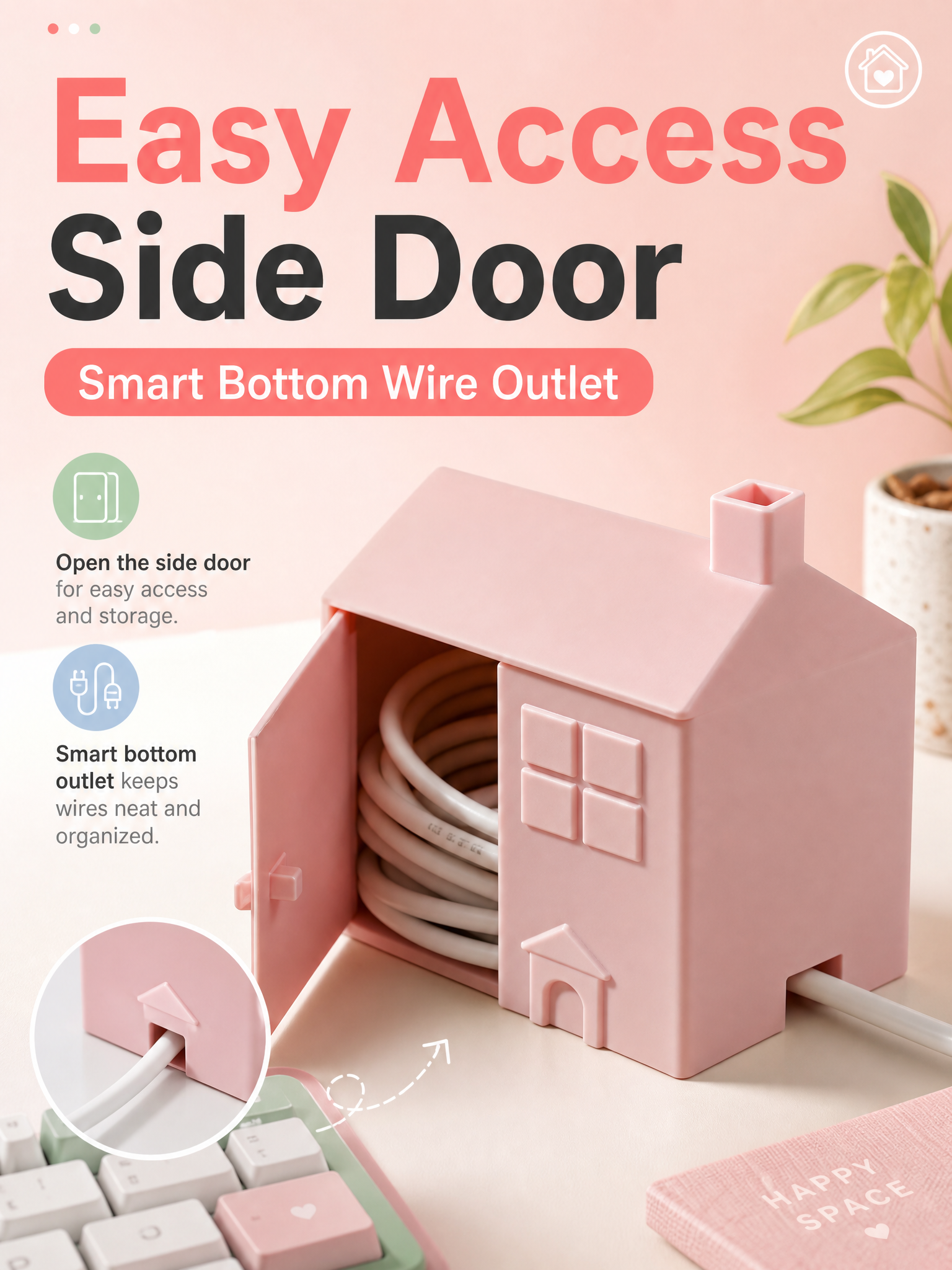 Pink Desk Accessories 3d Print Office Supplies FDM Hidden Wire Slot