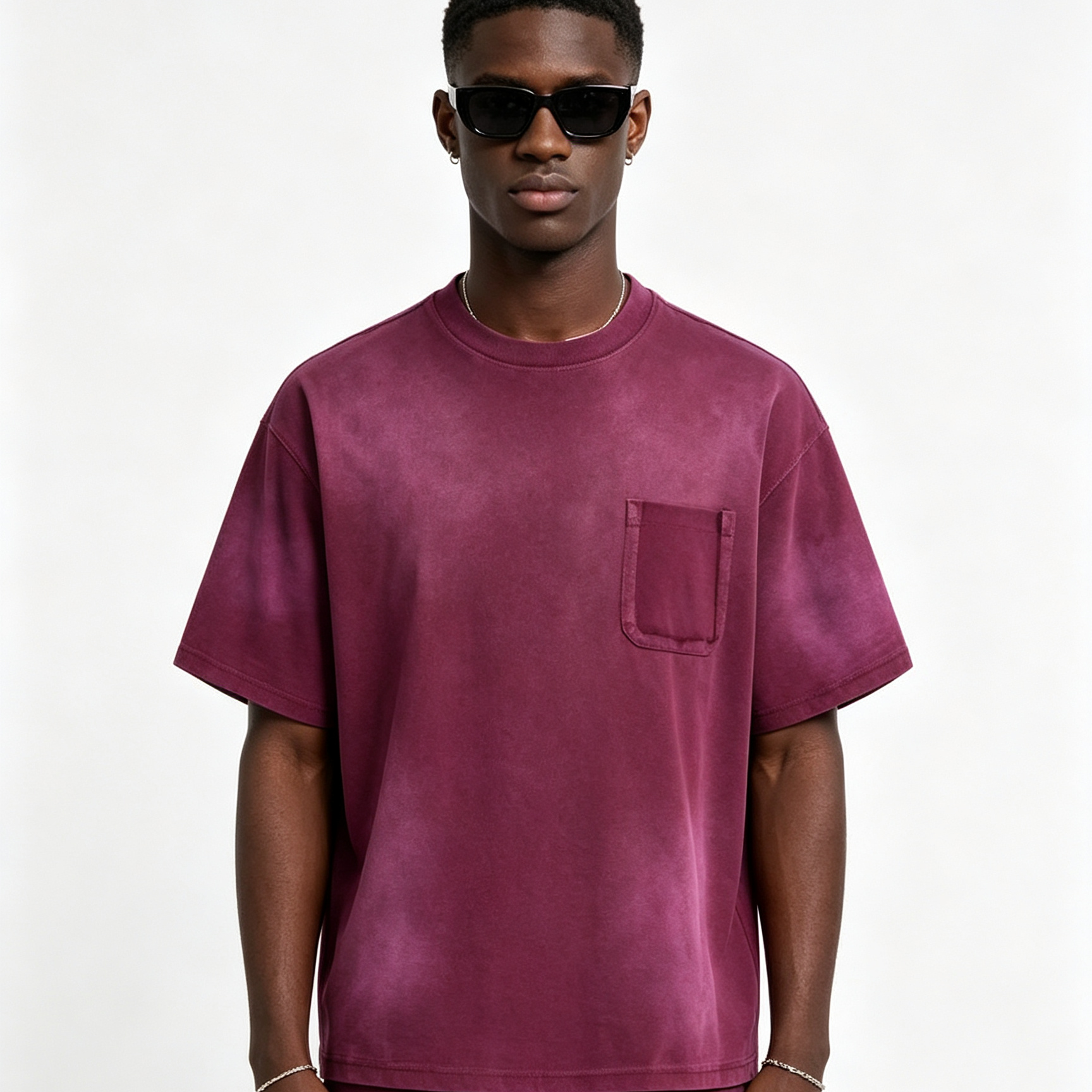 275GSM Basic Crew Neck Tee Spray Wash Short Sleeve Crew Neck Raw Edge
