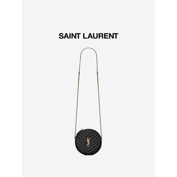 Grained Embossed Leather Branded Messenger Bag YSL Vinyle Round Camera Bag V Quilted