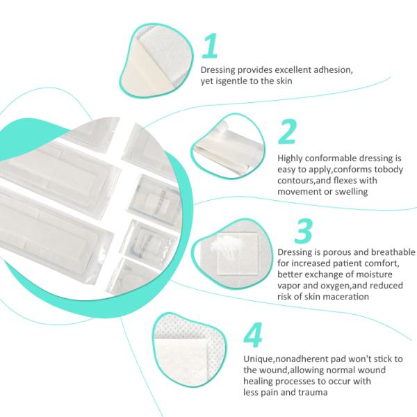 Ferida cirúrgica não tecida descartável de 6.*7cm que veste o cuidado sem fôlego