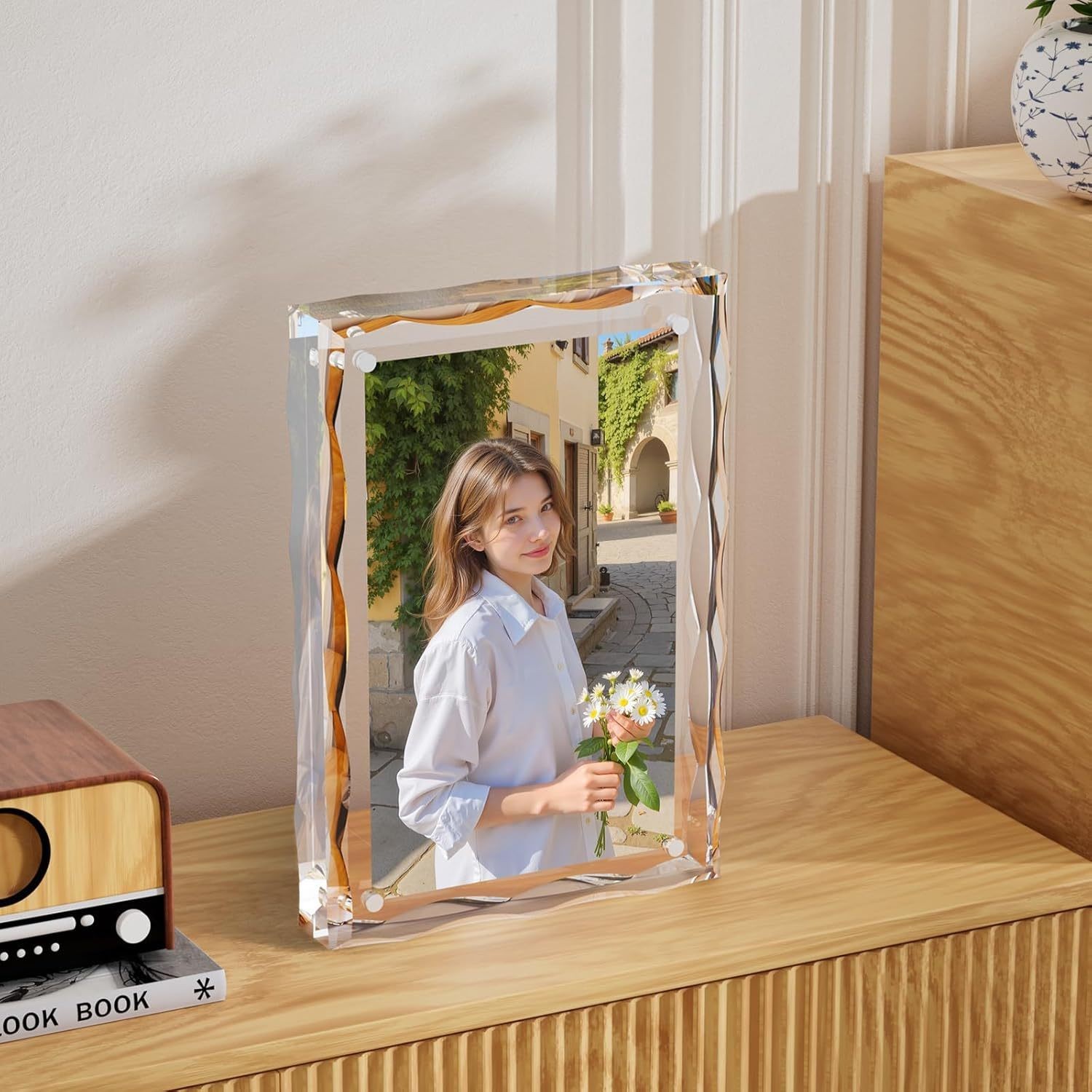 Textured Water Ripple Acrylic Magnetic Photo Frame, Clear Ice Pattern Floating