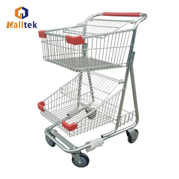 Hot Sale 2 Layer Supermarket Shopping Trolley For Grocery 100KG Loading
