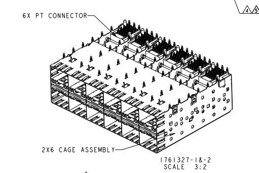 1761327-2 спаренный припой соединителя 2x6 SFP через отверстие