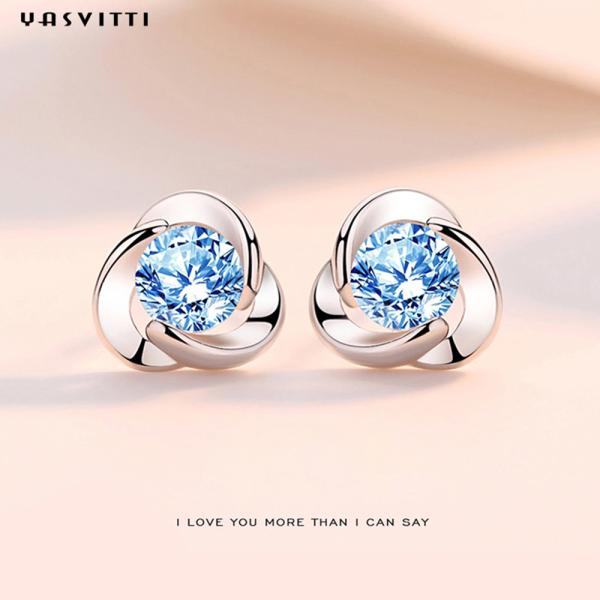 925 стерлинговых серебряных серег циркона клевера цветут серьги диаманта клевера серег стержня циркона простые