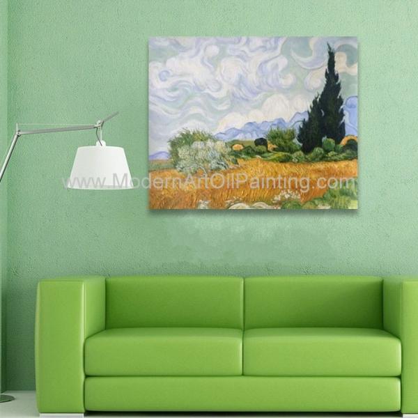 Handmade Vincent Van Gogh Oil Paintings Reproduction Wheat Field with Cypresses