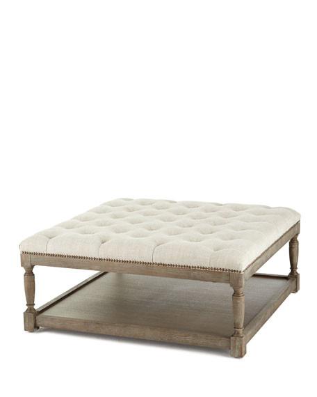 French country fabric ottoman stool Antique square hot sale classic fabric wooden coffee table