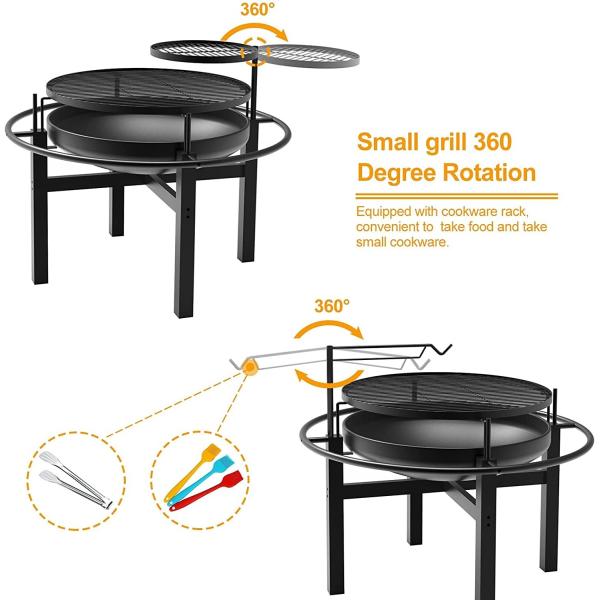 32'' Steel Barbecue Outdoor Wood Burning Fire Pit Backyard With Cooking Grill