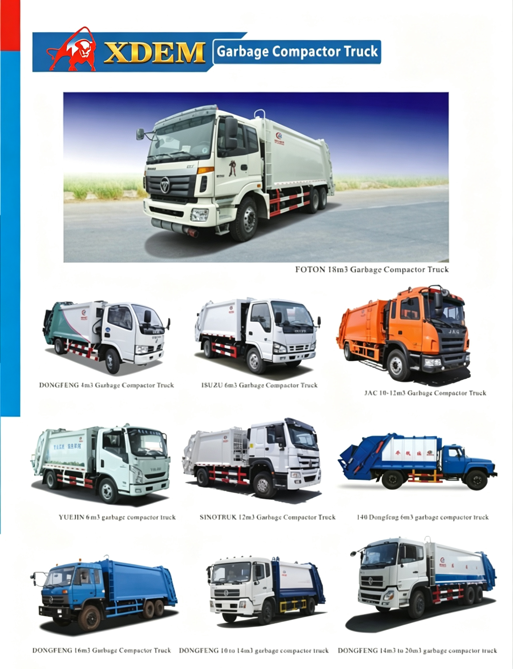 12m³ XDEM Dongfeng D9 Rear Loader Waste Garbage Compactor Truck