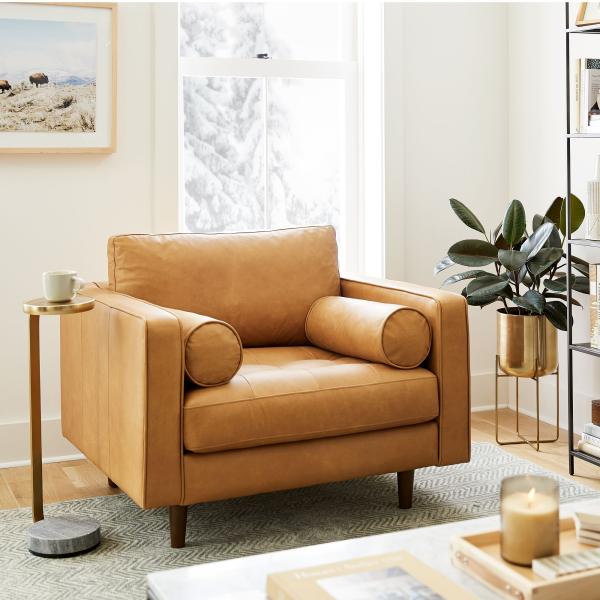 Modern Velvet Arm Leather Chaise Lounge Chair With Ottoman Stool