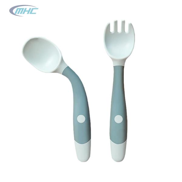 Baby Silicone Feeding Spoon And Fork Plain Bendable BPA Free Eco friendly