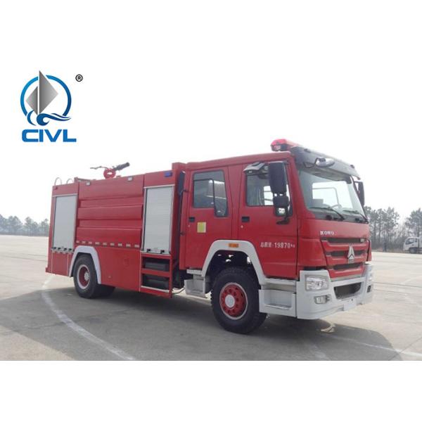 4 x 2 6m3 Sinotruk Howo Fire Fighting Truck Water Tank With Foam Tan Fire and Water cannons, ladder