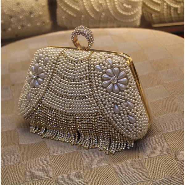 European and American high-grade diamond evening bag banquet bride tassel Clutch