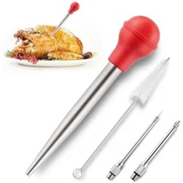 304 Stainless Steel Silicone Drip Oil Seasoning Tube for BBQ Turkey Needle in Balck