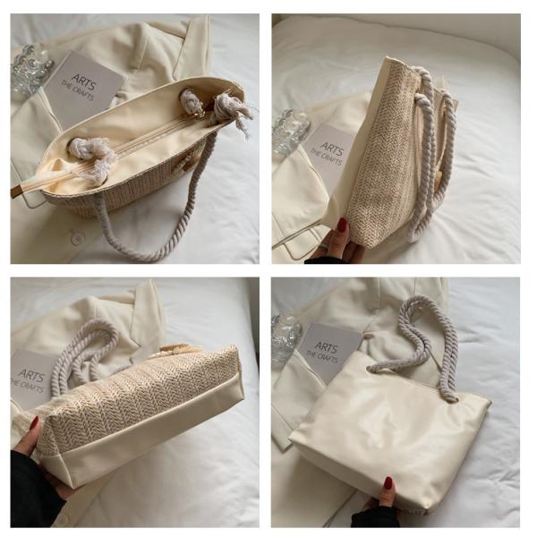 2022 Simple Handbags Straw Beach Bag Fashion Silk Scarf Women's Shoulder Bags with Materials