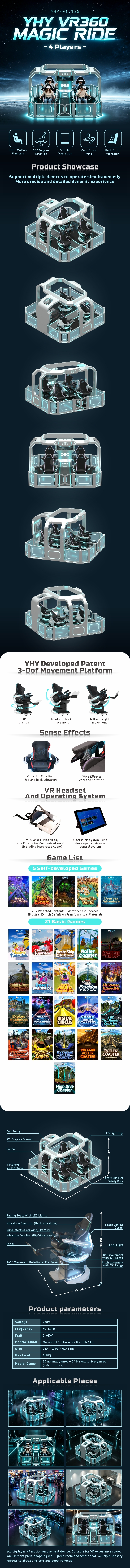 Full Motion 3-DOF 360 Degree Gyro Rotation 4 Players VR Arcade Game Machine