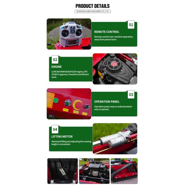 Industrial Gasoline Cordless Remote-Control Track-Type Lawn Mower Intelligent Robot Flail Mower with Core Engine for Garden Care