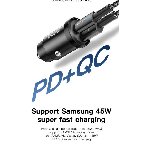 Chargeur de voiture Essager 30W 45W Type C + USB-A USB QC3.0