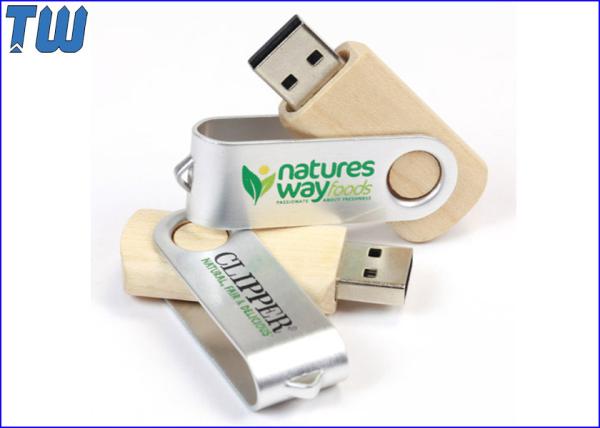 Metal Swivel Wooden Body 16GB USB Thumb Drive Same Size as Classic Twister Model