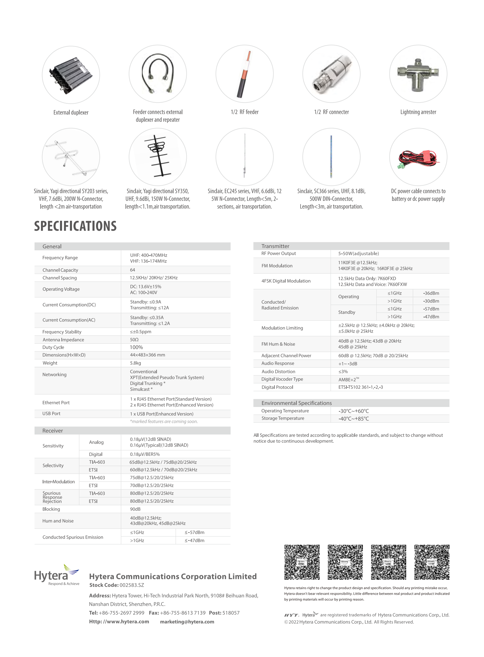 HYTERA HR1065 50W Digital Repeater Base Station Transceiver with 50km Range and DMR Cluster