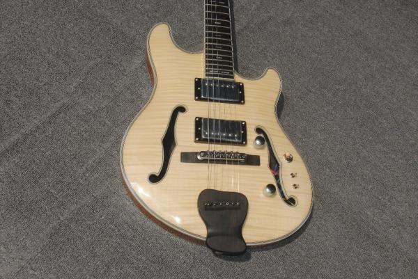 High-grade customized jazz six-string electric guitar, double f-hole half-hollow electric guitar, wood color