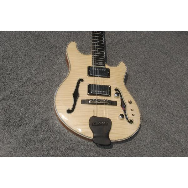 High-grade customized jazz six-string electric guitar, double f-hole half-hollow electric guitar, wood color