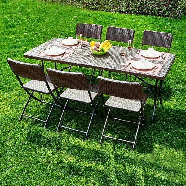 180*76*74cm Rattan Folding Table for Outdoor Furniture Rectangle Banquet Design