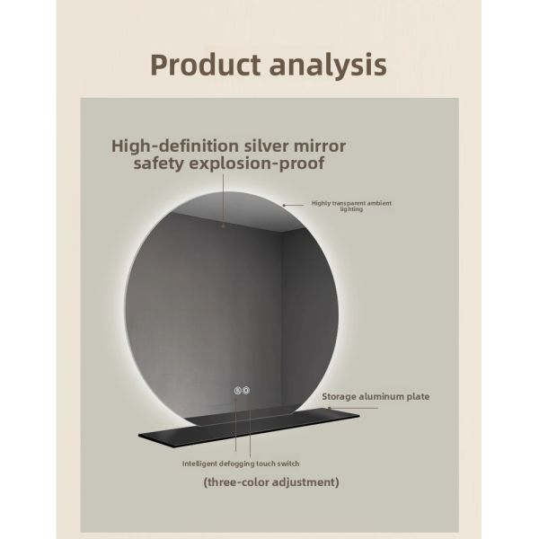 Modern Round LED Bathroom Mirror Storage Shelf Integrated Touch Switch IP44 Rated for Hotels Apartments Compact Toilets Vanities