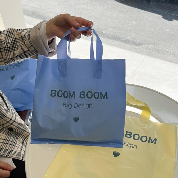 Custom Logo Accepted Soft Loop Handles Tote Shopping Plastic Bag for Clothing Packaging